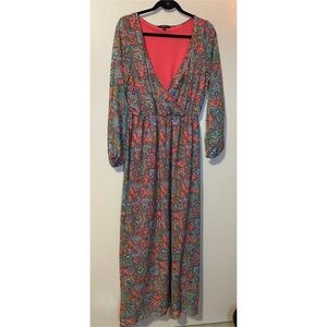 Espresso Long Sleeve Paisley Maxi Wrap Dress Boho